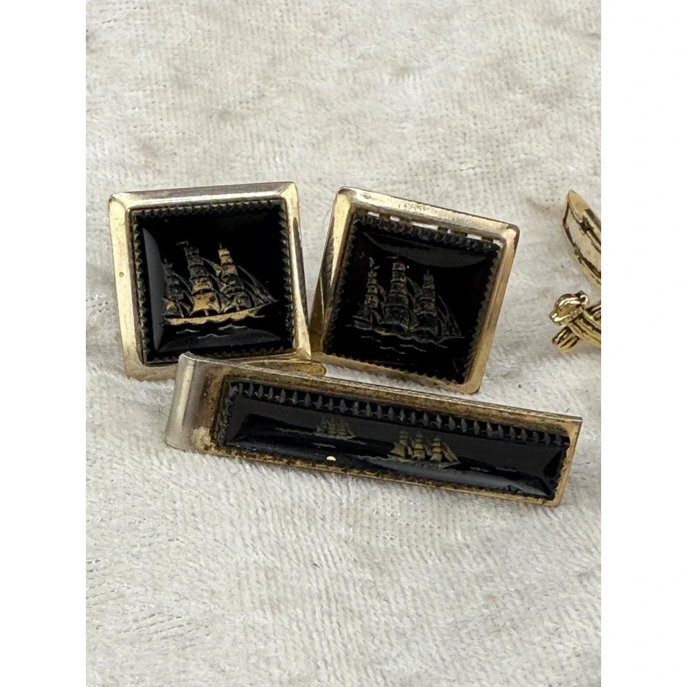 Vintage Cufflinks Tie Tack Lot‎ 3 Sets Some Signed